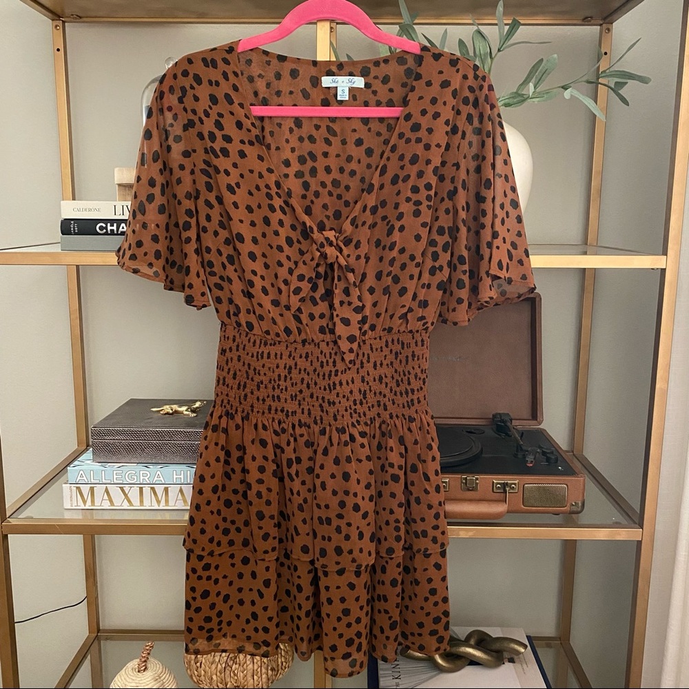 She + Sky Cheetah Print Tiered Dress Small